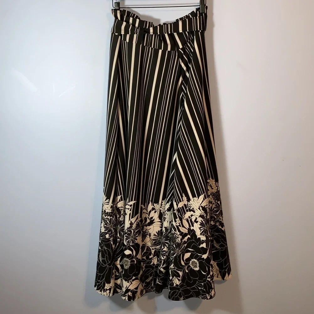 New York & Company Black and White Striped maxi skirt high slit XL paper bag